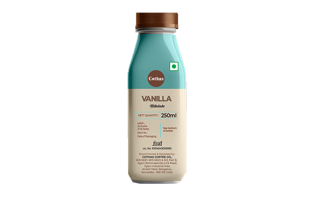 Cothas Coffee Vanilla Milkshake    Plastic Bottle  250 millilitre